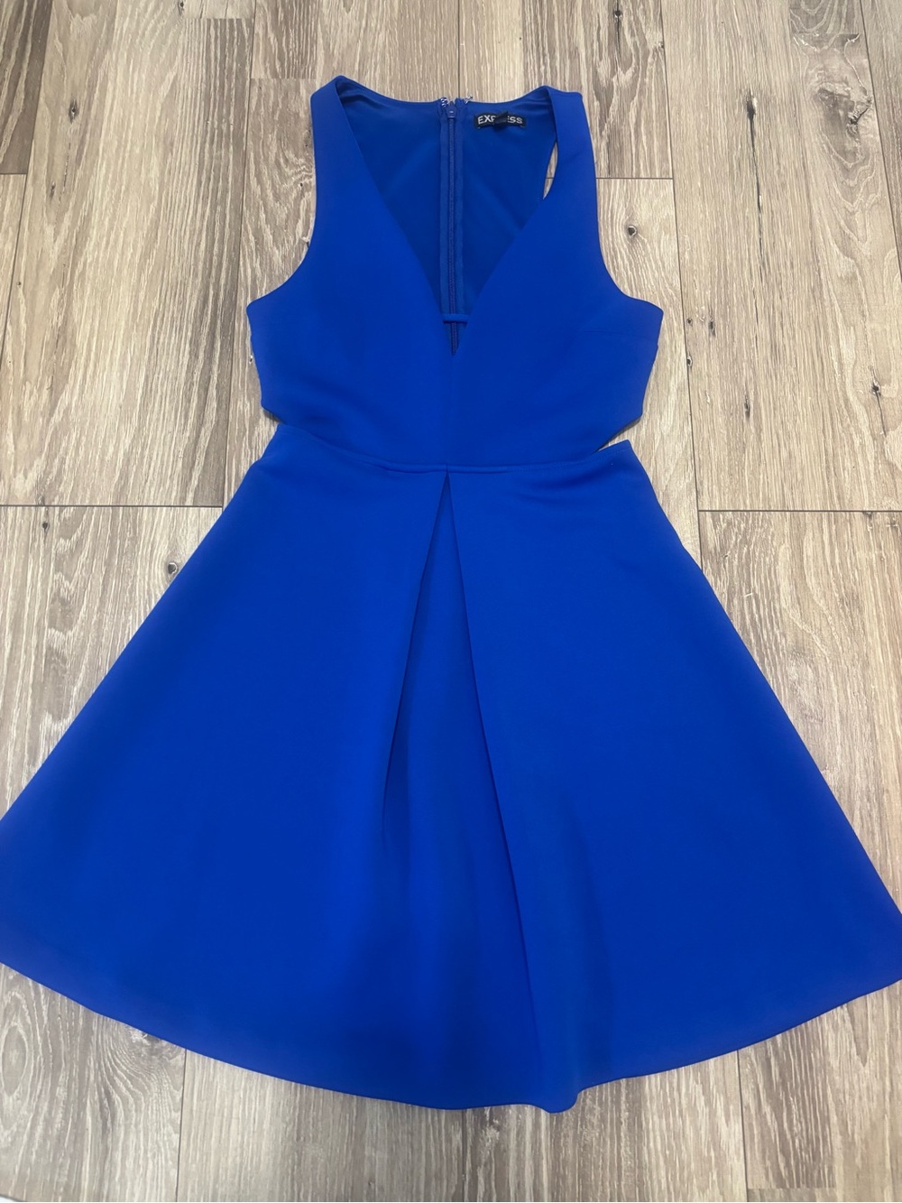 Express Cobalt Blue V-Neck Fit & Flare Mini Dress